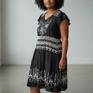 Chan Luu Embroidered Boho Silk Midi Dress Women Small